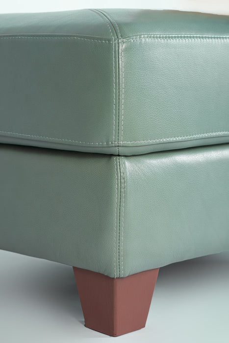 Chateau d’Ax Vita 31\" 100% Genuine Leather Ottoman with Diamond Pattern Stitching and Wood Legs - Seafoam Green