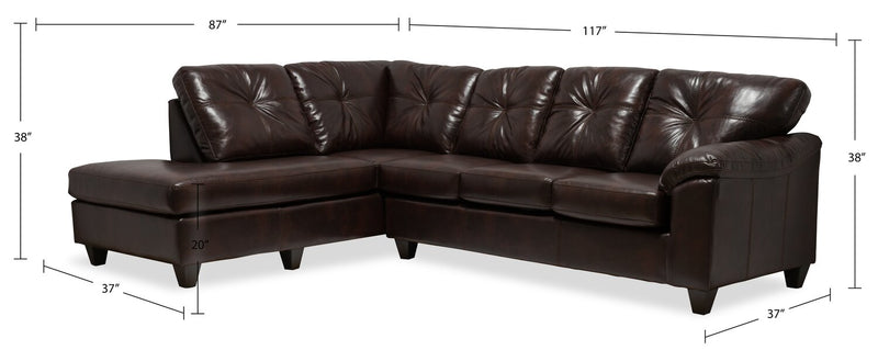 Made in Canada Addison 2-Piece Left-Facing Leather-Look Fabric Sectional with Removable Seat Cushions - Brown