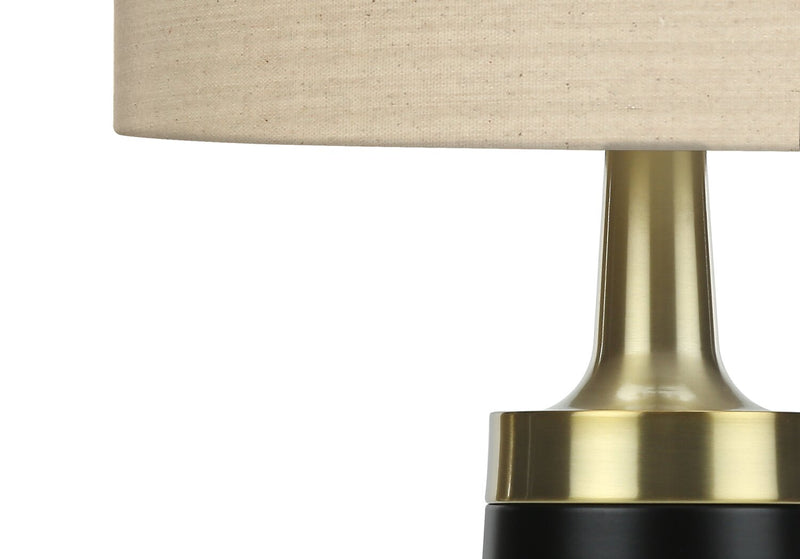 28\" Black and Gold Metal with Beige Drum Table Lamp