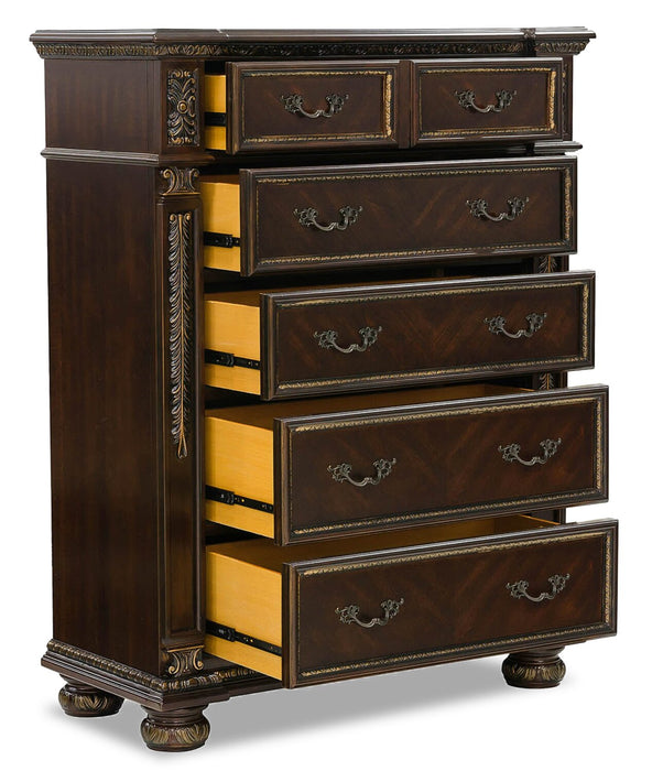 Wynn Bedroom Chest of Drawers, 5-Drawer, 42\"W x 54.5\"H - Cherry Brown