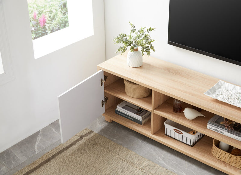 Kort & Co. Aiden 72\" TV Stand with Storage and Cable Management for TVs up to 80\"- Natural and White