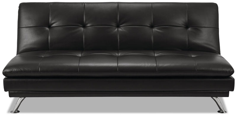 June 73.2\" Leather-Look Fabric Klik Klak Futon with Metal Legs and Tufting - Black