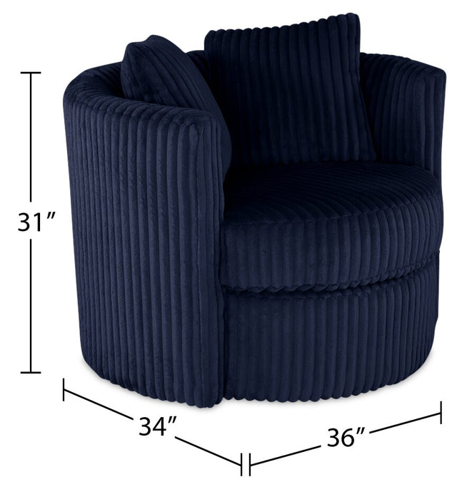 Made in Canada Petite 36\" Chenille Fabric Swivel Cuddler Accent Chair - Groove Midnight Blue