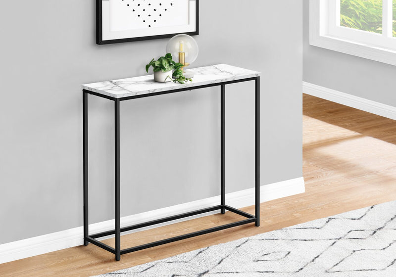 Alma 31.5\" Modern Sofa Table - Marble Look with Black Metal Frame