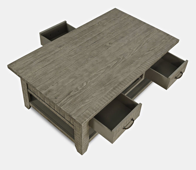 Colson 50\" Rustic Coffee Table with Storage, Shelf and Casters - Driftwood 