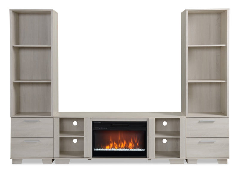 Antoni 102\" Modern 3-Piece Entertainment Centre with Electric Fireplace and Storage for TVs up to 70\"- White