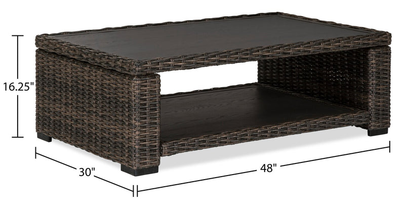 Hilo Outdoor Patio Coffee Table - 48\"W, Resin Wicker, UV & Weather Resistant - Brown
