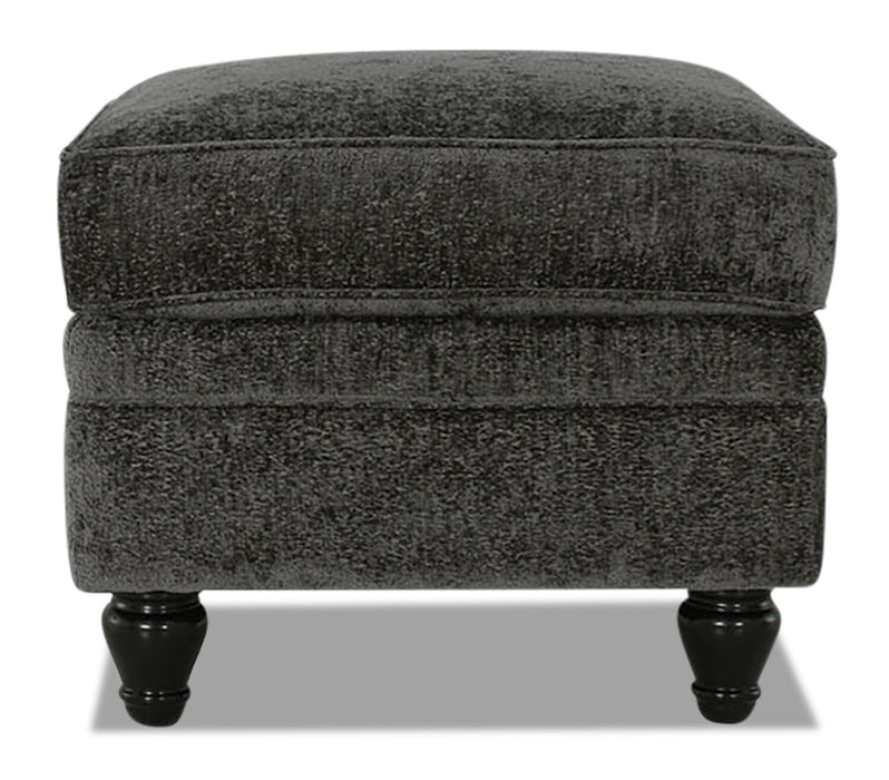 Made in Canada Bellmont 26\" Chenille Fabric Ottoman with Wood Legs - Charcoal Grey