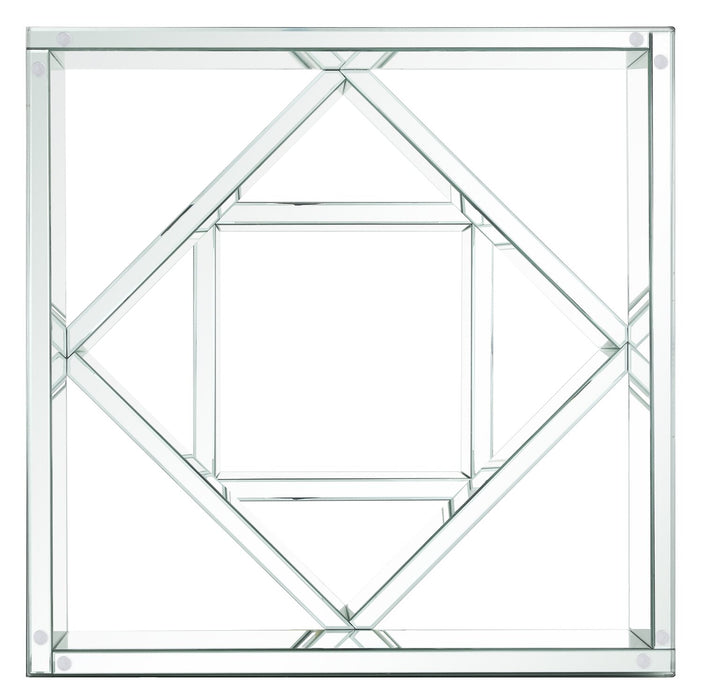 Rosie 39\" Glam Mirror & Glass Top Coffee Table - Silver Metal with Diamond Look Legs