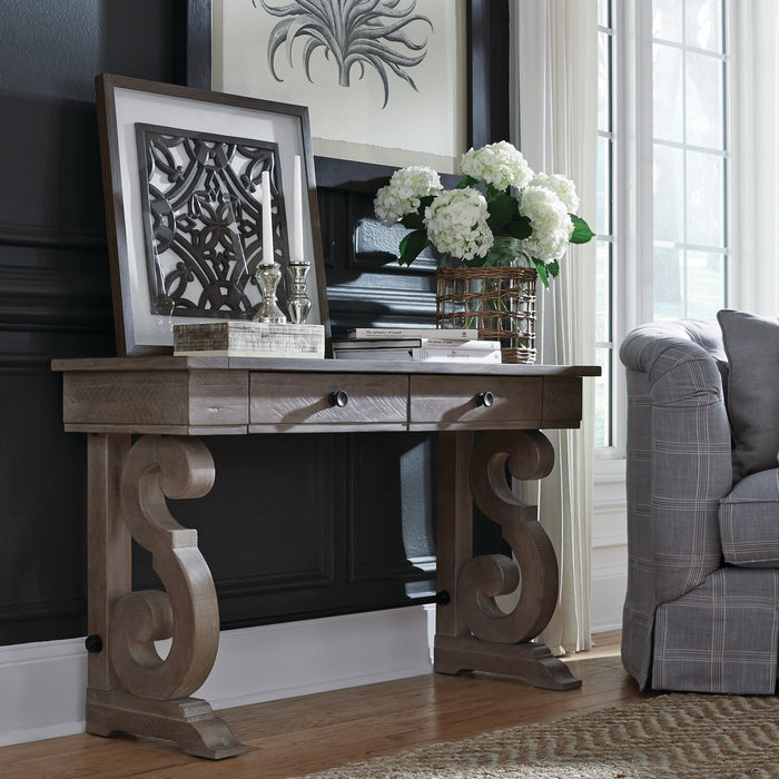 Tinley Park 50\" Traditional Sofa Table with Storage - Grey-Brown Pine with Scroll Design Base
