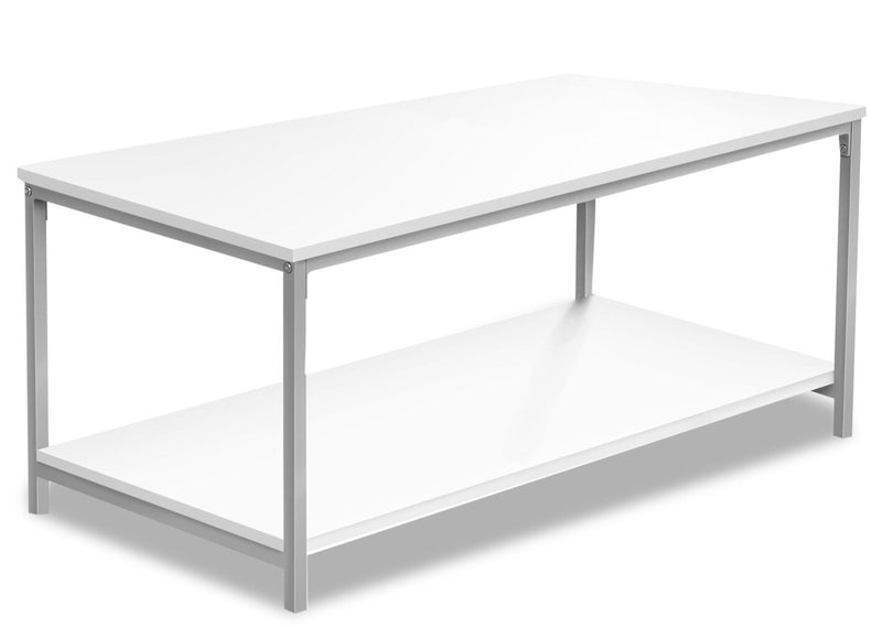 Myra 40\" Modern Coffee Table with Shelf - White with Grey Metal Legs