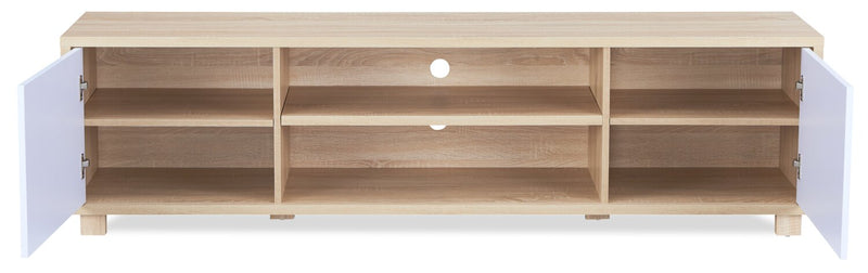 Kort & Co. Aiden 72\" TV Stand with Storage and Cable Management for TVs up to 80\"- Natural and White