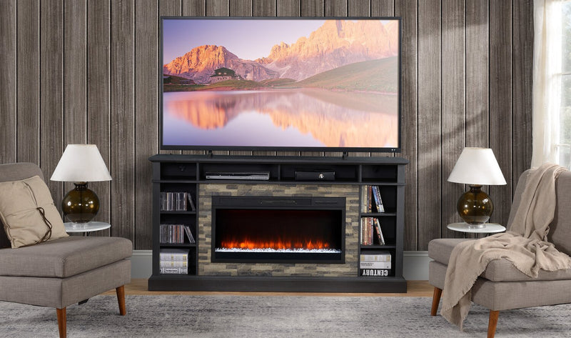 Lappland 70\" Electric Fireplace TV Stand with Storage and Cable Management for TVs up to 80\"- Black