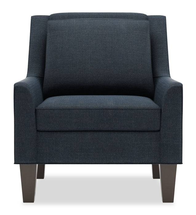 Made in Canada Sofa Lab Customizable Club 29\" Linen-Look FabricAccent Chair with Wood Legs - Luna Sailor Blue 