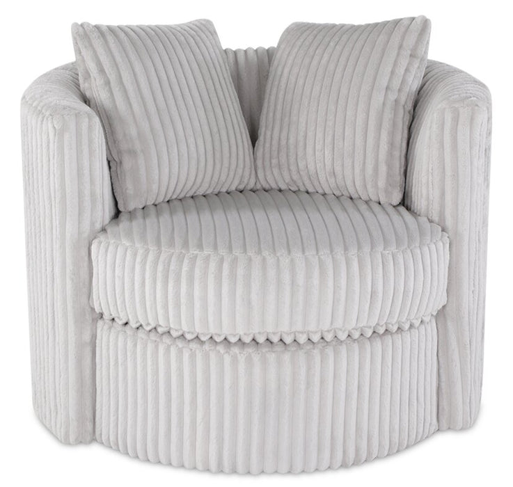 Made in Canada Petite 36\" Chenille Fabric Swivel Cuddler Accent Chair - Groove Mist Grey