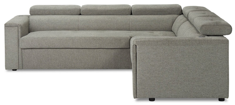 Savvy 2-Piece Left-Facing Linen-Look Fabric Sectional with Adjustable Headrests, Cupholders and USB Port - Grey