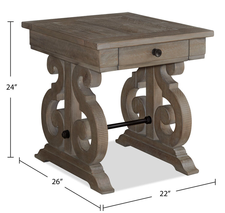 Tinley Park 22\" Traditional End Table with Storage - Grey-Brown Pine with Scroll Design Base