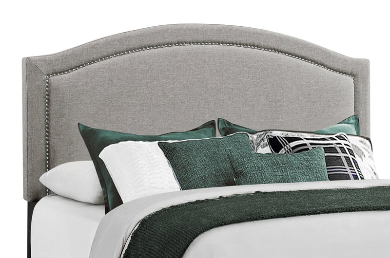 Pearl Upholstered Bed in Grey Fabric with Nailhead Design - Queen Size