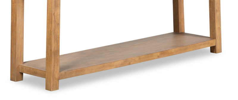 Rhett 64\" Modern Sofa Table with Storage and Shelf - Light Brown Oak