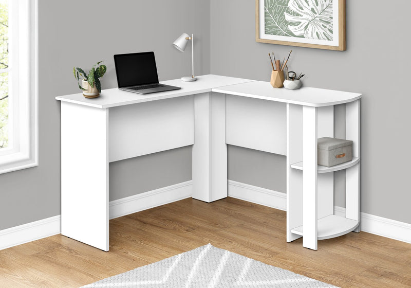 Eason 47\" L-Shaped Office Desk with Shelf - White