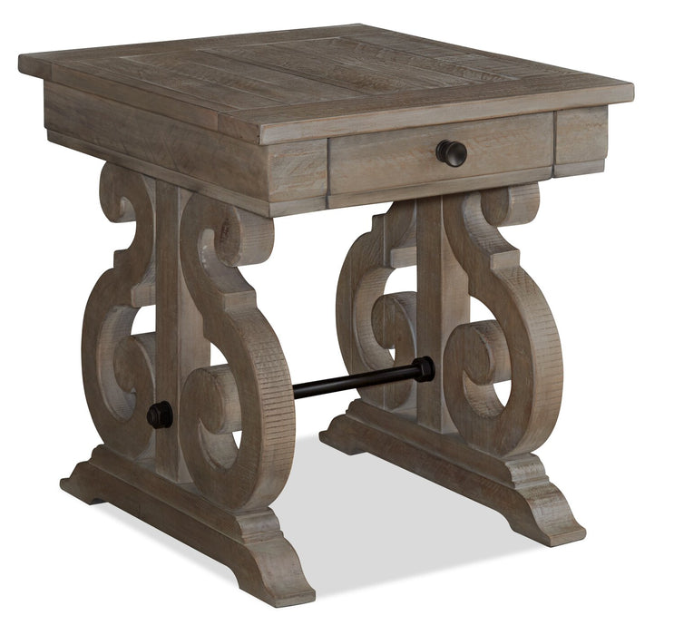 Tinley Park 22\" Traditional End Table with Storage - Grey-Brown Pine with Scroll Design Base