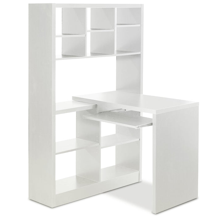 Mollie 35.5\" Reversible Office Desk with Open Bookcase - White