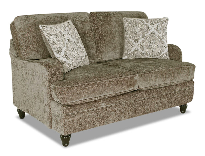 Made in Canada Bellmont 64\" Chenille Fabric Loveseat with Reversible Cushions and Wood Legs - Toffee Brown