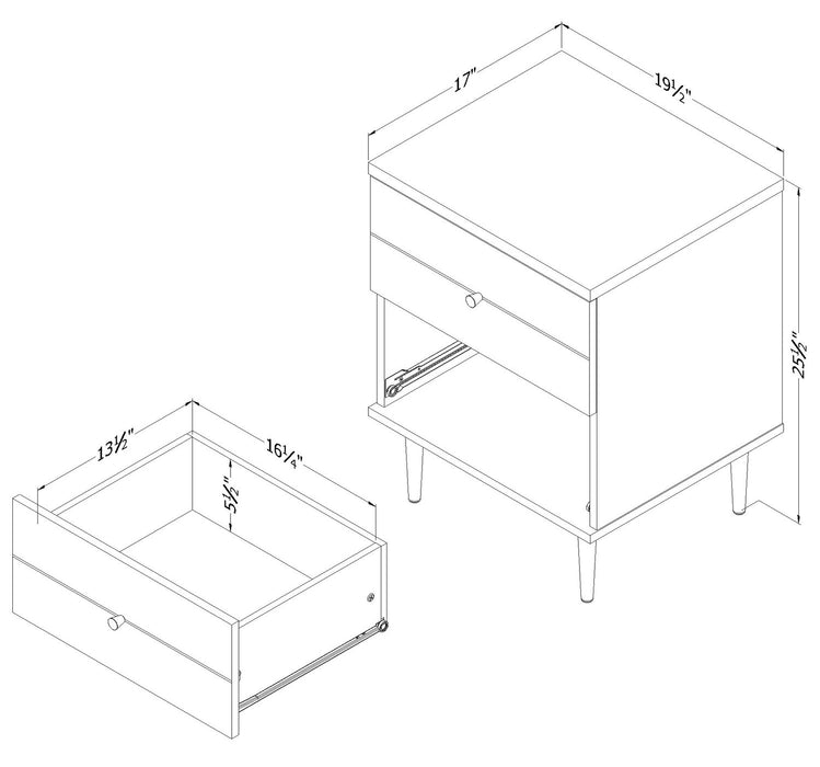 Lake Bedside 2-Drawer Nightstand, 19.5\"W x 25.5\"H, Made in Canada, Glam - Black
