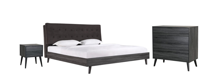 Nash Upholstered Platform Bed in Dark Grey Fabric, Button Tufted - Full Size