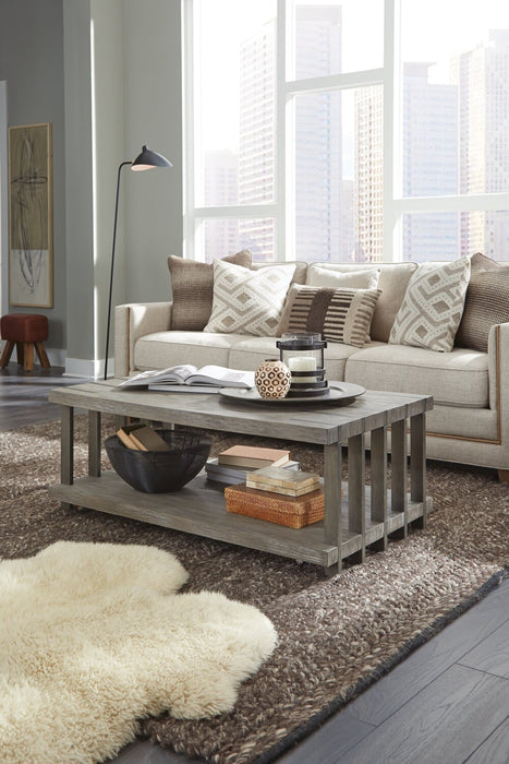 Eldridge 48\" Modern Coffee Table with Shelf - Weathered Grey with Metal and Wood