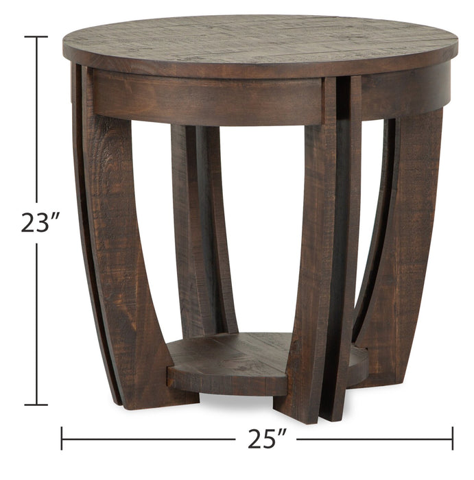 Lyndale 25\" Traditional Round End Table with Shelf - Brown Pine