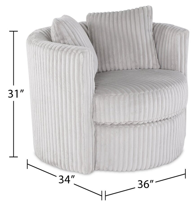 Made in Canada Petite 36\" Chenille Fabric Swivel Cuddler Accent Chair - Groove Mist Grey