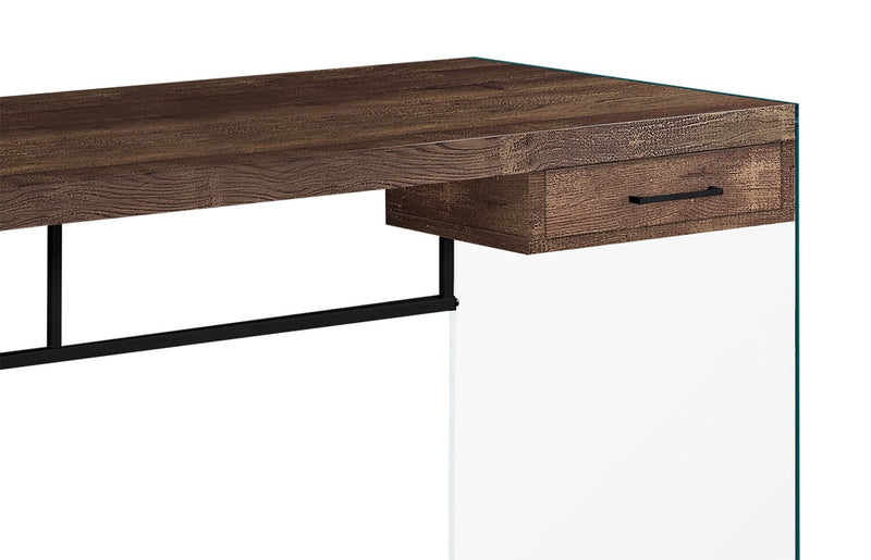 Isla 48\" Office Desk with Drawer - Brown with Glass Base