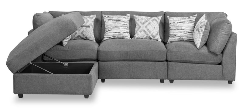 Scott Living Evolve Modular 4-Piece Linen-Look Fabric Sectional with Ottoman and Feather Down Cushions - Charcoal Grey