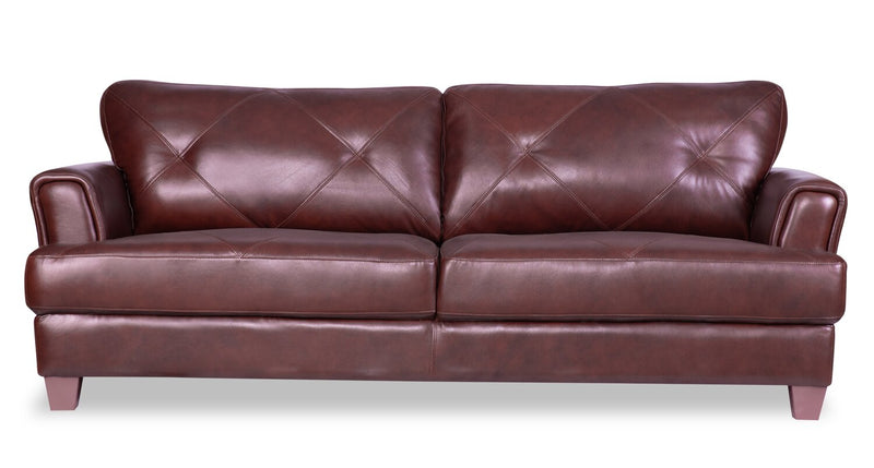 Chateau d’Ax Vita 87\" 100% Genuine Leather Sofa with Diamond Pattern Stitching and Wood Legs - Brown