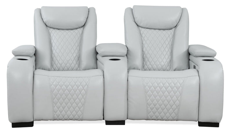Cinema 79.6\" Leather-Look Fabric Power Reclining Home Theatre Seating with Two Seats - Cosmic Fog Grey