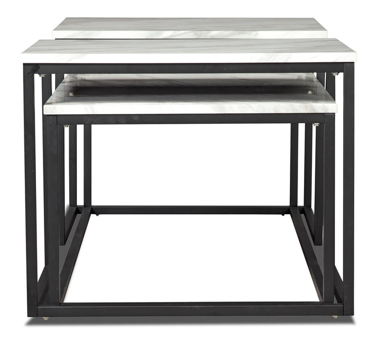 Donnesta 46\" Modern 3-Pack Coffee + 2 End Tables - Marble Look with Black Metal Frame