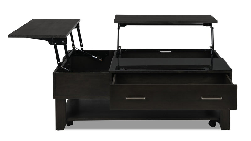 Landon 48\" Modern Lift Top Coffee Table With Storage, Shelf and Casters - Dark Brown  