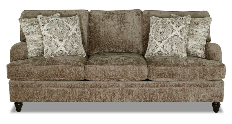 Made in Canada Bellmont 89\" Chenille Fabric Sofa with Reversible Cushions and Wood Legs - Toffee Brown