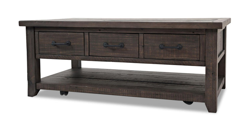 Morgan 48\" Rustic Coffee Table With Storage, Shelf and Casters - Dark Brown with Reclaimed Wood