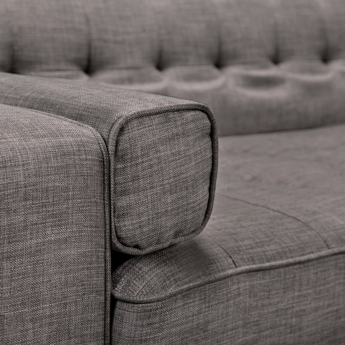 Avery 81.5\" Linen-Look Fabric Klik Klak Futon with Tufting and Two Armrest Pillows - Grey