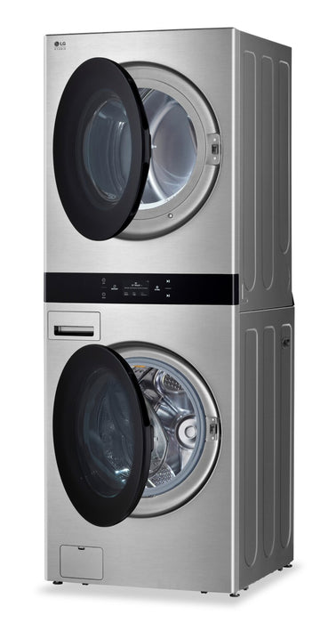 LG Studio 5.8 Washer/7.4 Dryer Cu. Ft. Front-Load High-Efficiency Steam Washtower™ - Nobel Steel - SWWE50N3