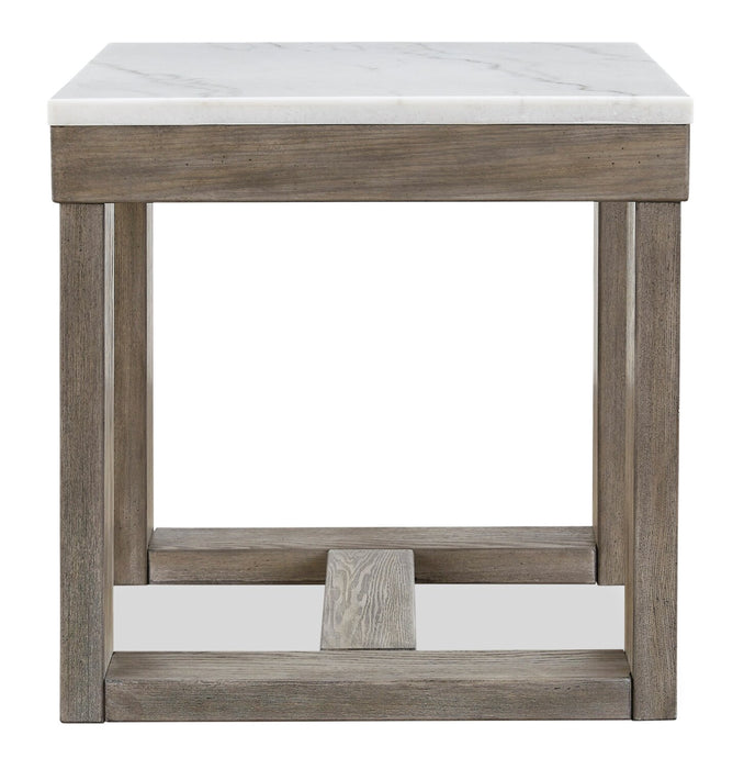 Corsa 24\" Modern End Table - Marble Top with Grey Brown Wood Base