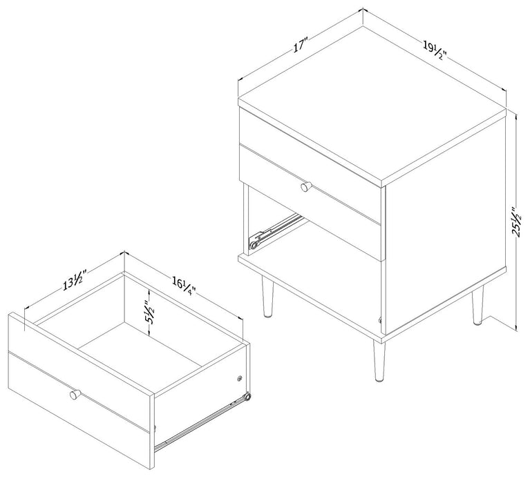 Lake Bedside 2-Drawer Nightstand, 19.5\"W x 25.5\"H, Made in Canada, Glam - White
