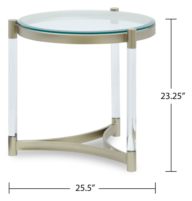 Silas  25.5\" Modern Round Glass Top End Table - Platinum with Metal and Acrylic