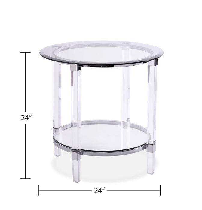 Enzo 24\" Glam Round End Table with Shelf - Glass Top with Metal and Acrylic Base