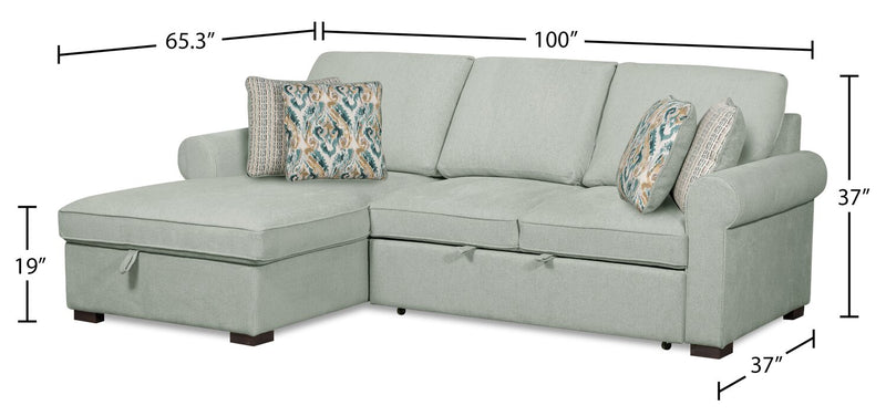 Scott Living Haven 2-Piece Left-Facing Chenille Fabric Sleeper Sectional with Storage Chaise - Seafoam Blue