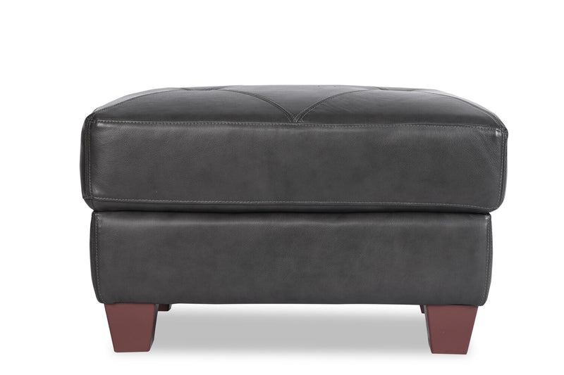 Chateau d’Ax Vita 31\" 100% Genuine Leather Ottoman with Diamond Pattern Stitching and Wood Legs - Charcoal Grey