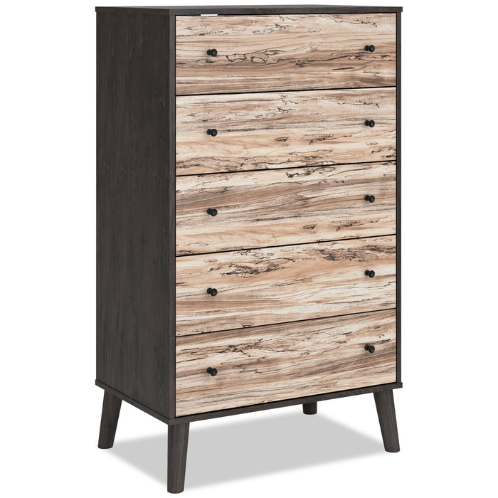 Wolf Bedroom Chest of Drawers, 5-Drawer, 29.9\"W x 50.7\"H, Modern Mid-Century - Two-tone Brown & Natural