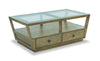 Esme 48\" Traditional Glass Top Coffee Table with Storage and Shelf - Light Brown Wood